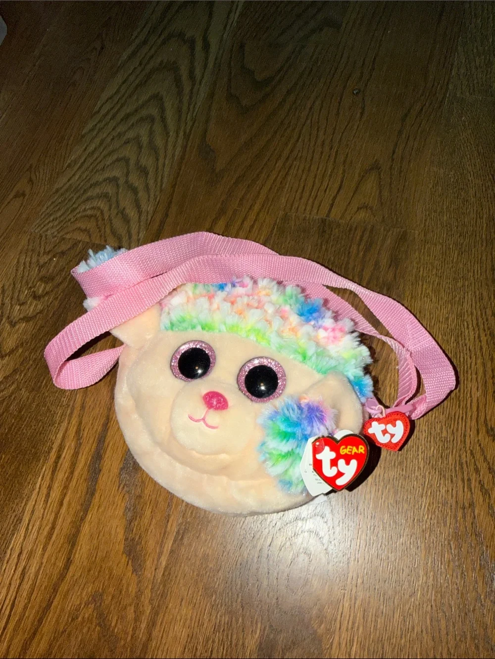Ty Rainbow Poodle Plush Crossbody Bag - Pink